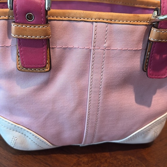 Coach  Hampton mini bag satchel  pink canvas/ white /raspberry/light tan leather - Picture 5 of 15